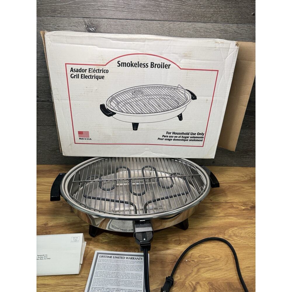 Townecraft Electric Flameless Indoor Grill Stainless Smokeless Broiler 18x13”